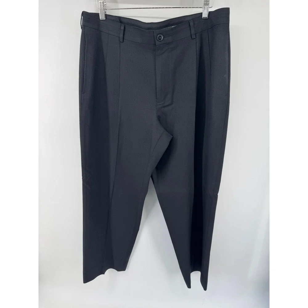 LL Bean Classic Fit Wool Dress Pants Mens 36W Black Pleated Trousers